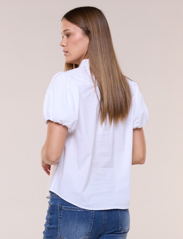 Camisa Manga Abullonada Y Cuello Mao BLANCO