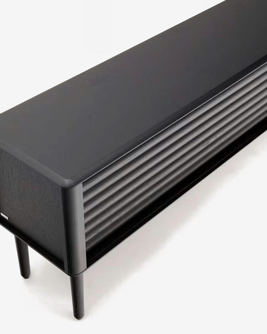 Mueble TV Lenon 200 x 57 cm de madera maciza y chapa de roble negro