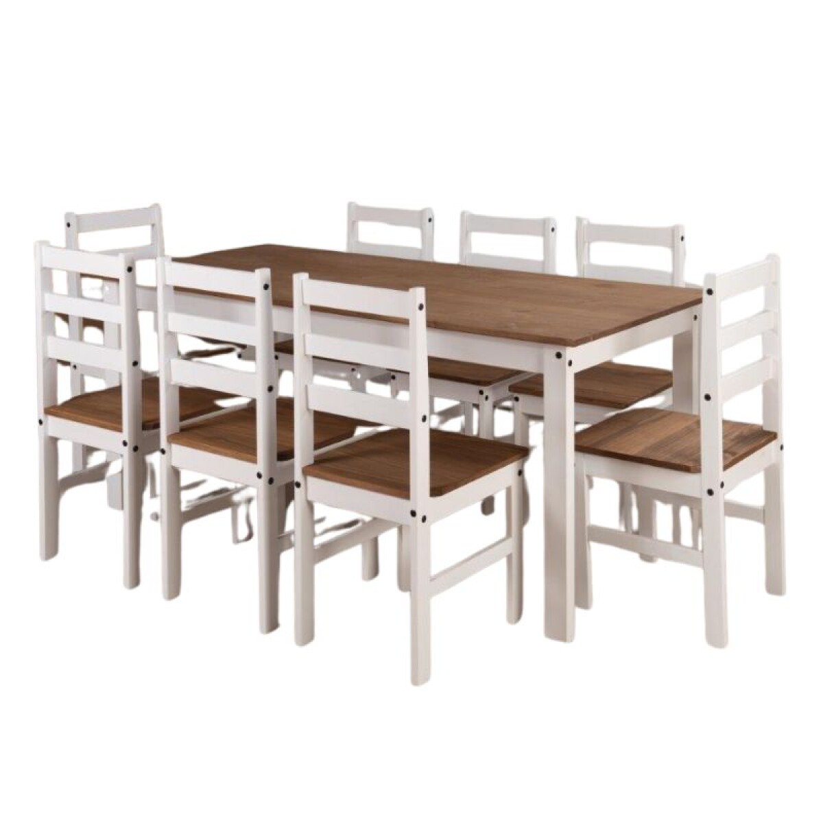 JUEGO DE COMEDOR MESA + 8 SILLAS - BLANCO/CERA 