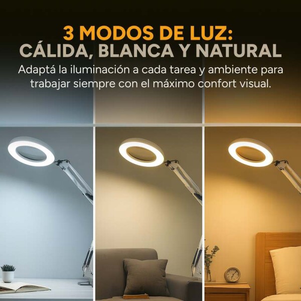 Lampara Aro Luz Led Lupa Aumento 2 En 1 Escritorio Y Morsa Color Variante Blanco