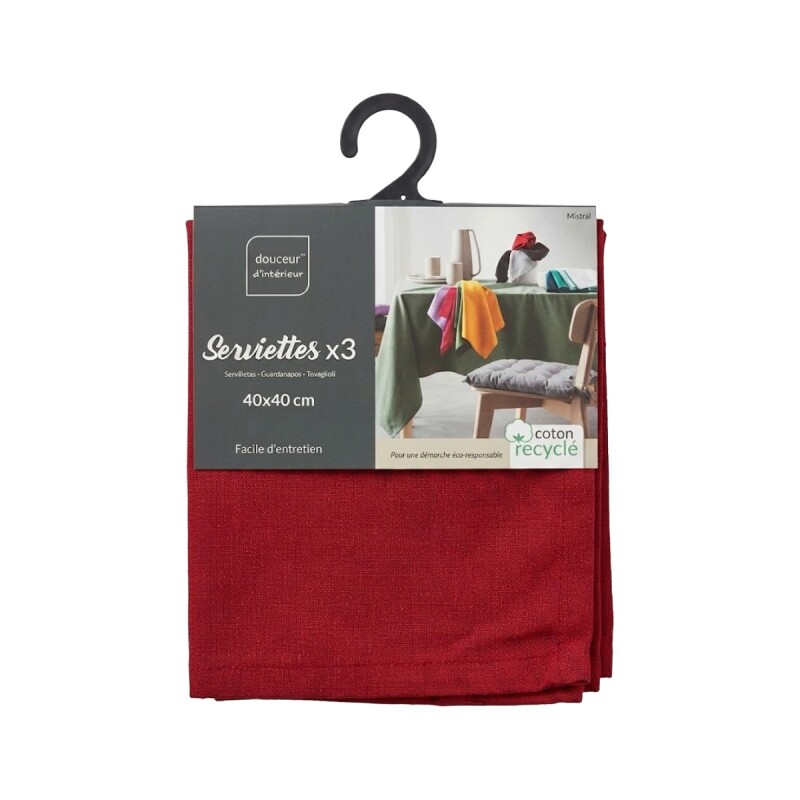 SET SERVILLETA DE TELA BORDO 40X40CM 3PZAS Unica