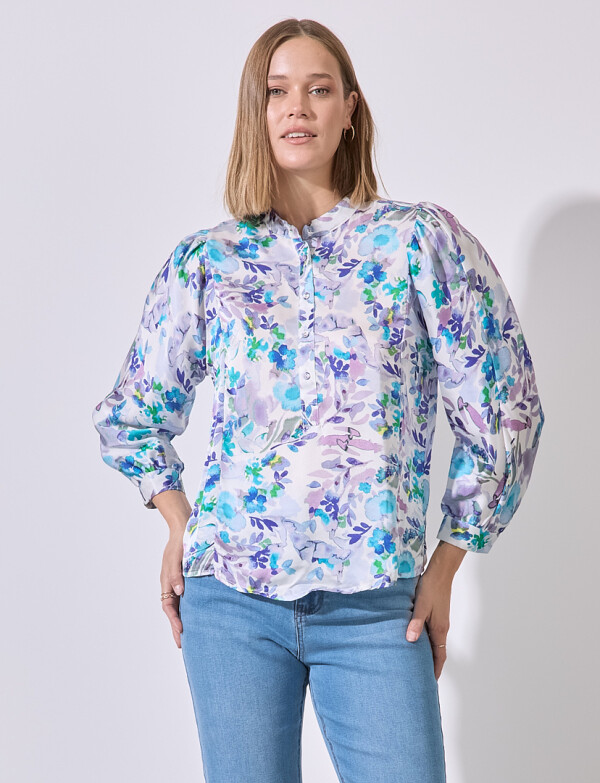 Blusa Saten Flores MULTI/LAVANDA