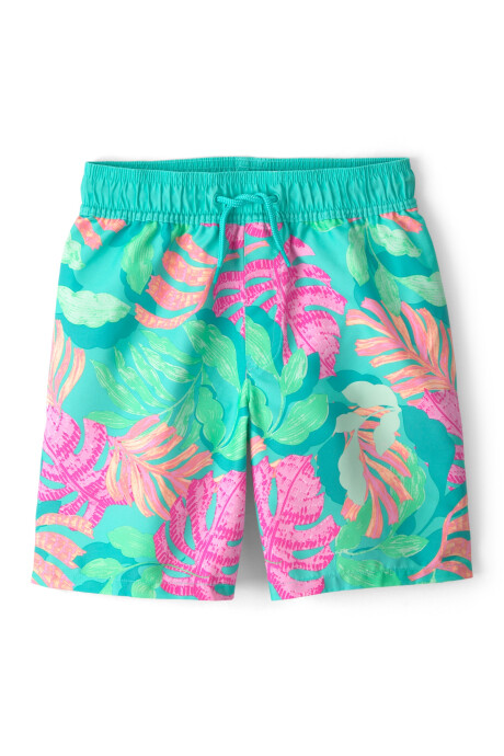 Short de baño con protección UPF 50+, verde, diseño tropical Sin color