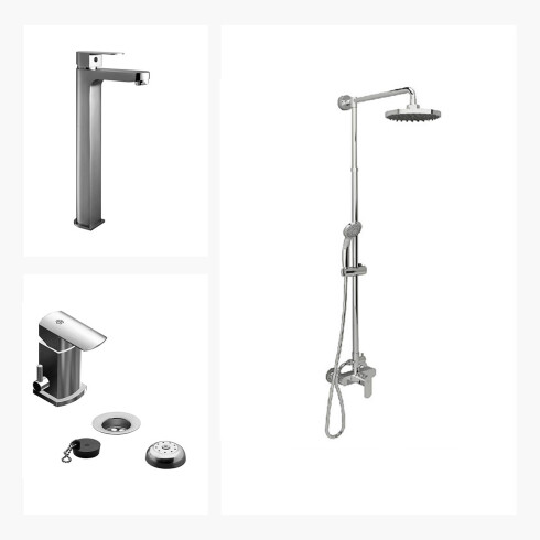 Juego De Griferia Completo, Incluye Barral De Ducha, Lavatorio Alto Y Bidet Linea Fresia Fv 000