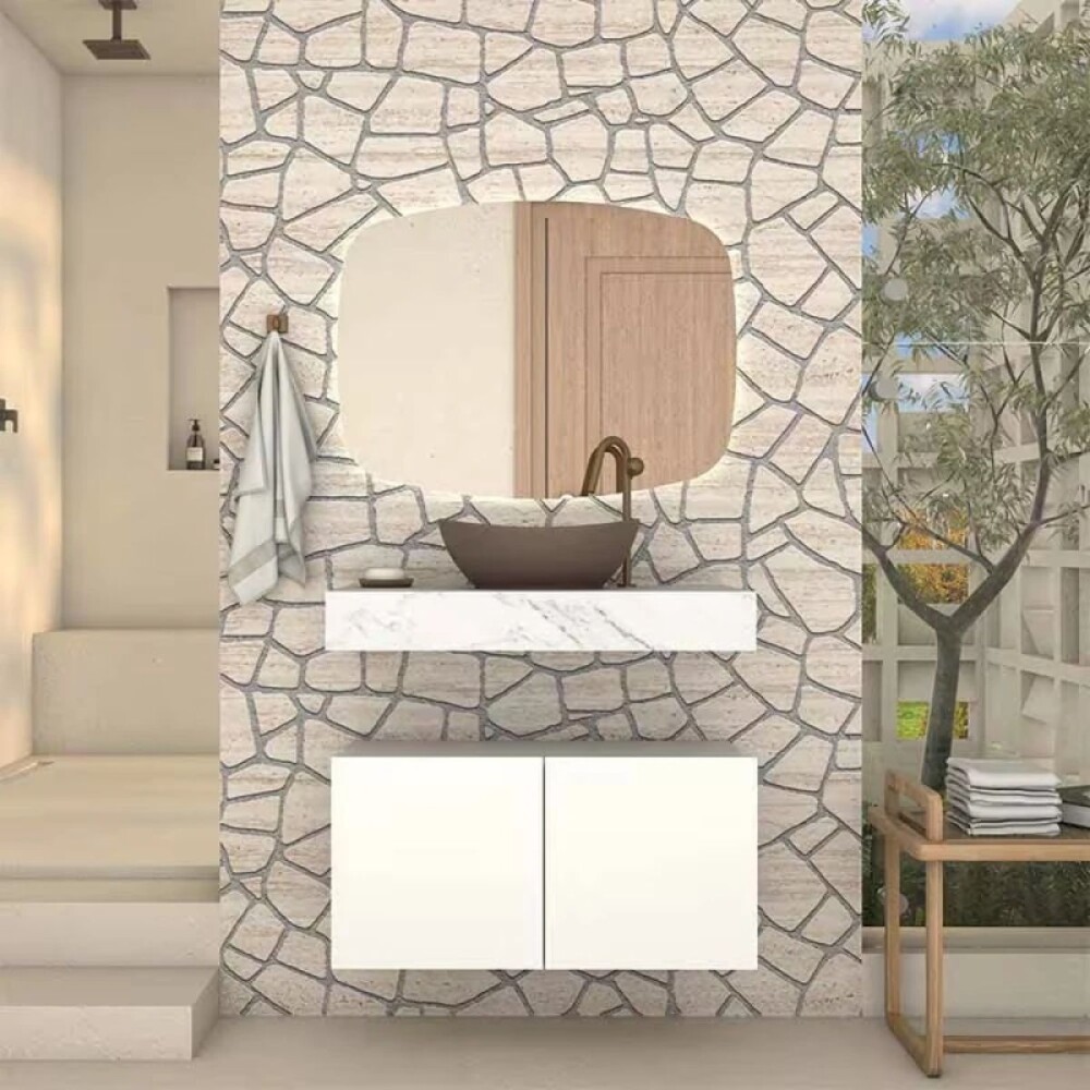 Mesada suspendida en porcelanato PERI 80 Bco Veteado y mueble suspendido BLISS 80 Blanco con bacha de loza Mesada Suspendida En Porcelanato Peri 80 Bco Veteado Y Mueble Suspendido Bliss 80 Blanco Con Bacha De Loza