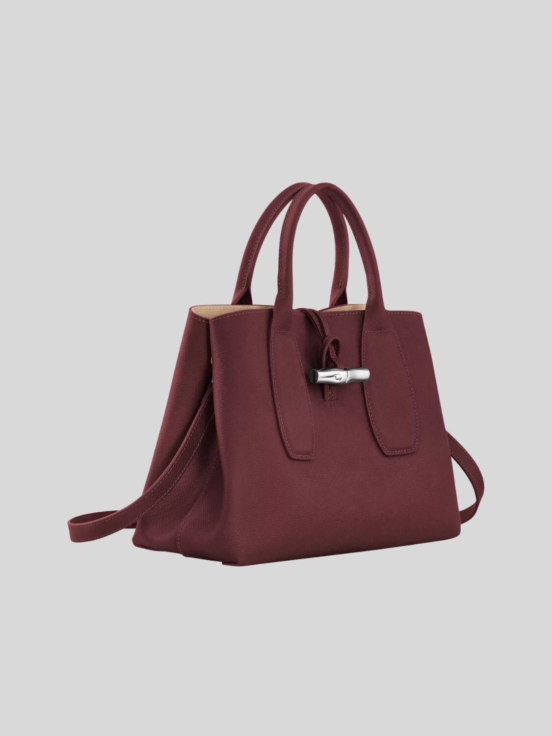 Longchamp -Cartera de cuero con gran capacidad, Roseau Estampada