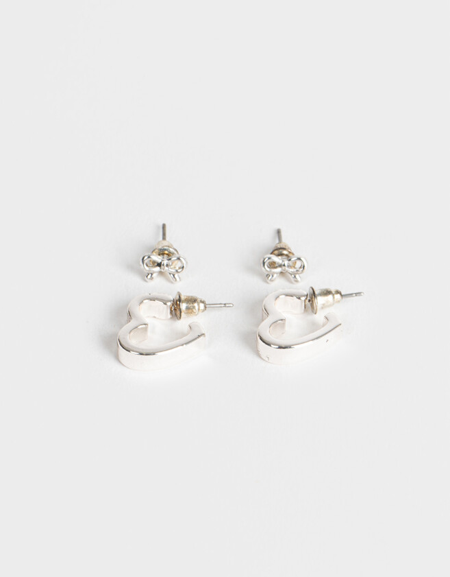 Adicionales Bañada en Plata Set De Aros Y Argollas - Plateado