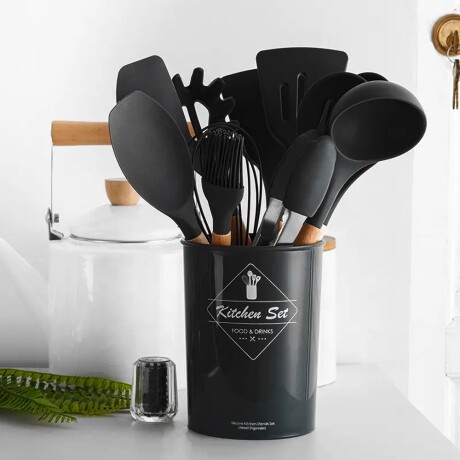Set Menage 12Pzs Utensillos Cocina en Silicona Antiadherente Negro