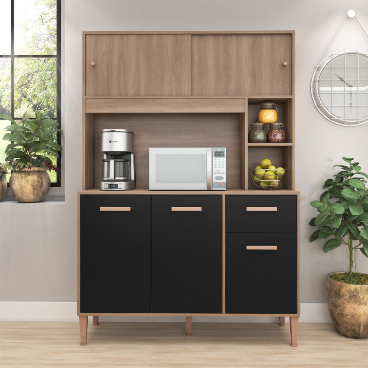 Cocina Alacena 2 Puertas Corredizas 3 Puertas Batientes y 1 Cajón - Manchester Negro 