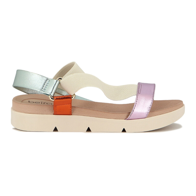 Sandalia Mujer Casual Beira Rio Con Velcro Blanco-celeste