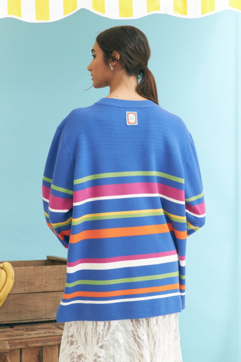Cardigan rayado multicolor azul