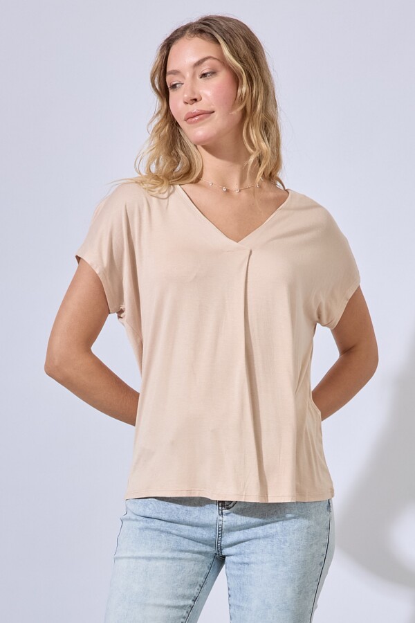 Remera Escote V BEIGE