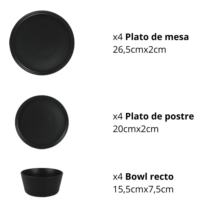 Juego vajilla 12 piezas cerámica TOKIO NEGRO