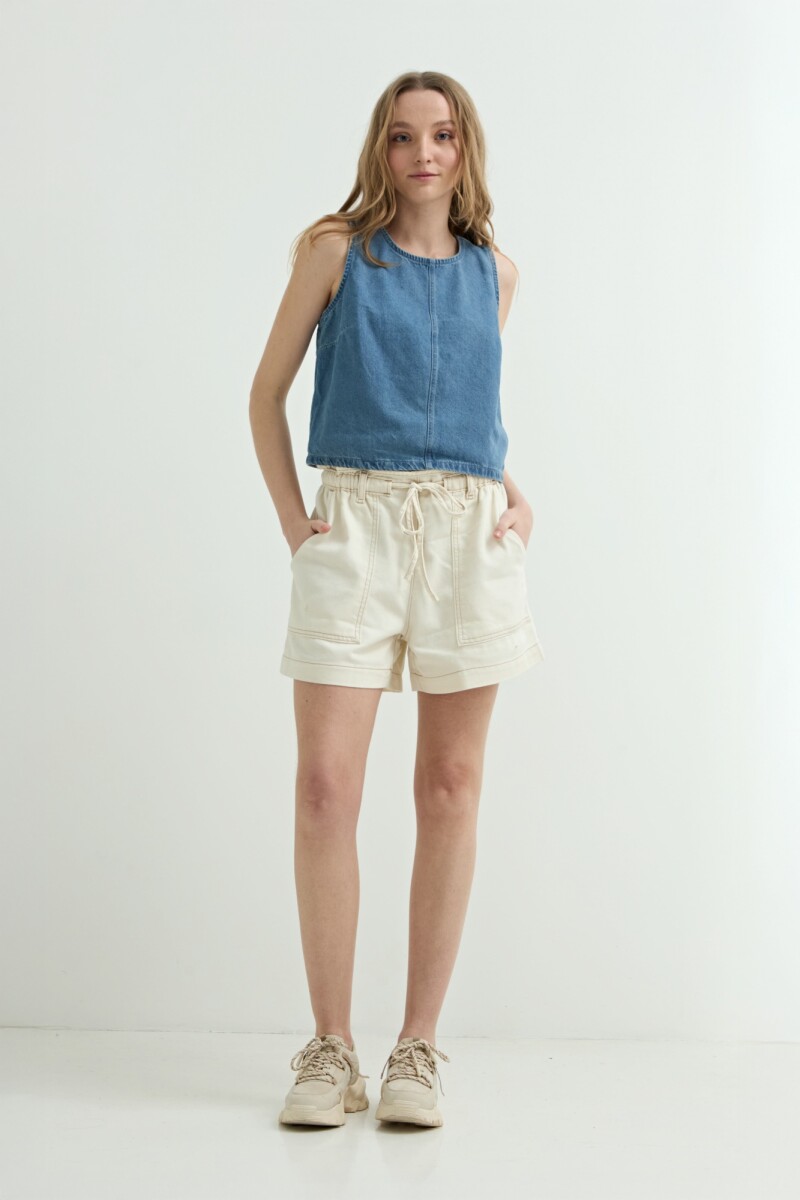 Short con cintura elastizada y lazo - Beige 