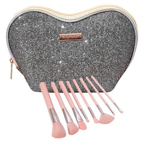 Set Completo cepillos para Maquillaje 8 Piezas con Estuche Gris Oscuro