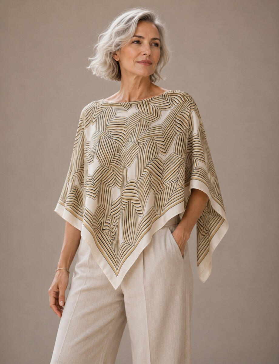 Poncho Saten Geometrico - Multi/beige 