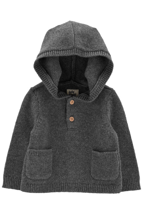 Saco de punto con capucha, bolsillos y botones Sin color