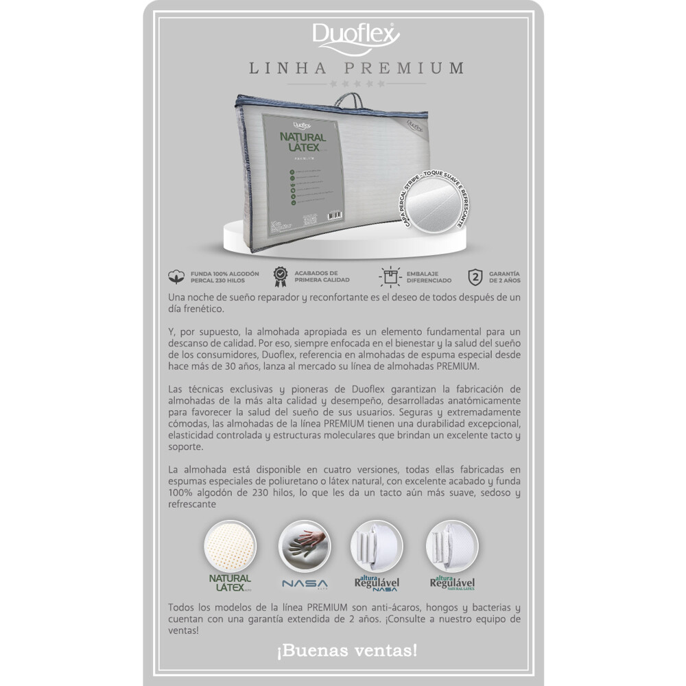 ALMOHADA ALTURA REGULABLE DUOFLEX LATEX BLANCO RL1125 PREMIUM