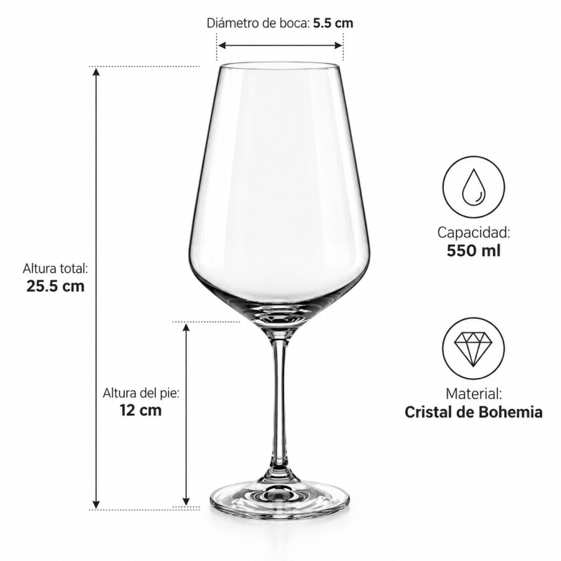 Set 6 Copas de Vino Cristal de Bohemia Sandra 550 ml Set 6 Copas de Vino Cristal de Bohemia Sandra 550 ml