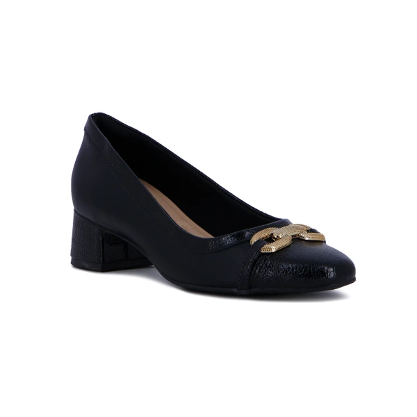 Comfortflex Zapato Taco Bajo Cuadrado Con Aplique En Capellada Negro