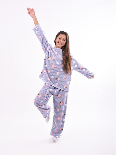 PIJAMA BUZO Y PANTALON PEACH & FLOWER CELESTE