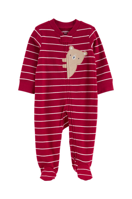 Pijama una pieza de algodón con pie y doble cierre estampa oso Sin color