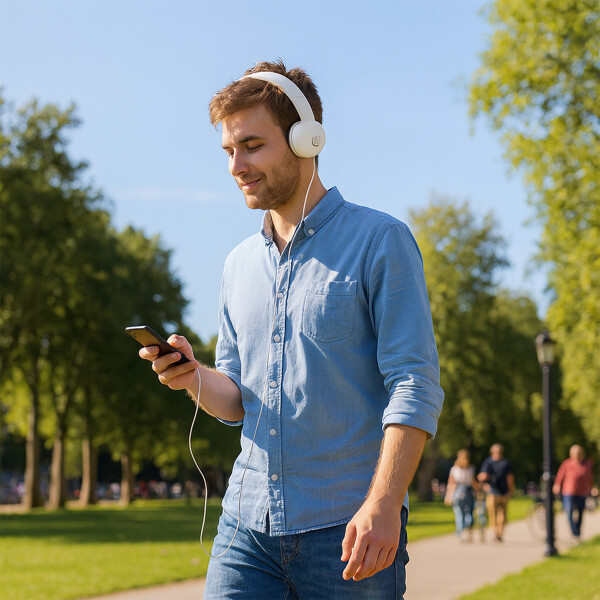 Auricular Cableado Vincha Stereo Goldtech Microfono Jack Color Blanco