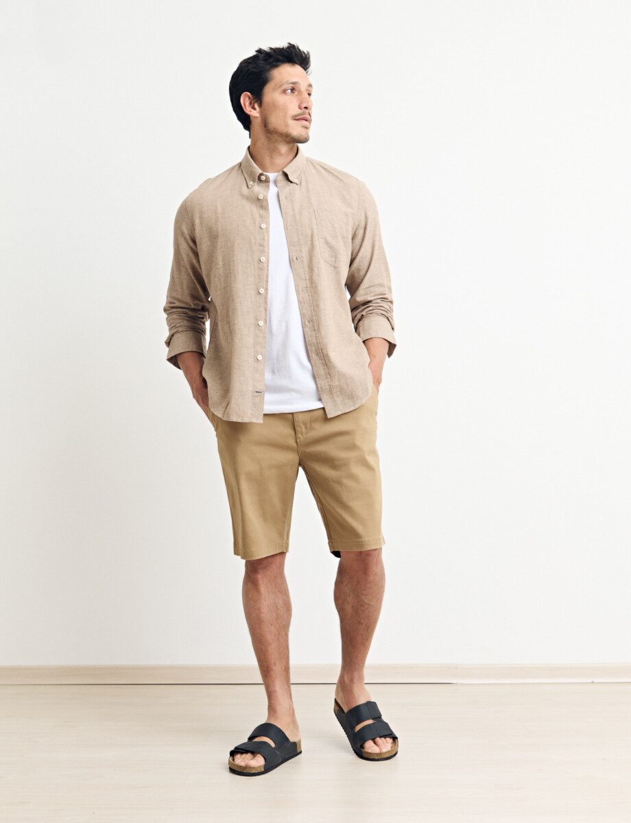 CAMISA DE LINO HARRINGTON LABEL - Camel 