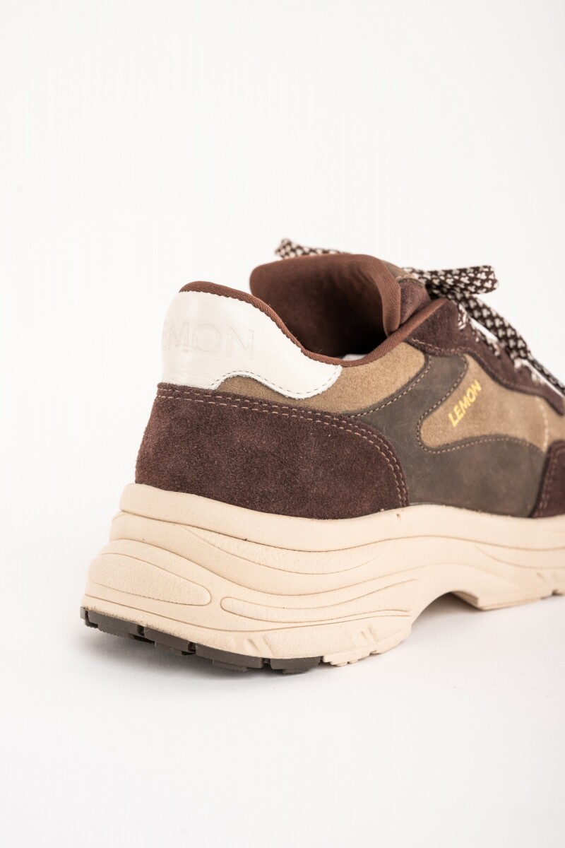 Zapatilla Cuero Combinada Chocolate