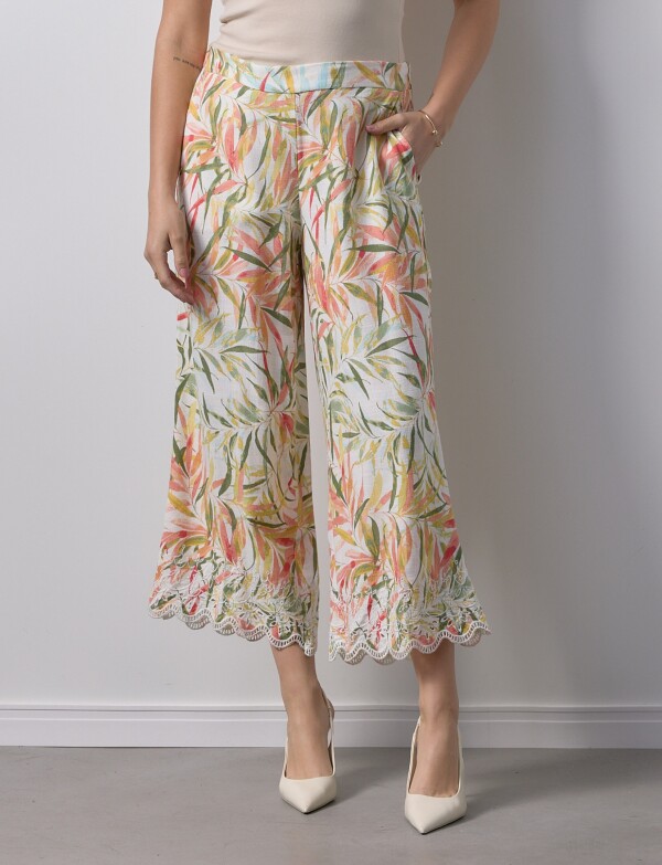 Pantalon Lino Printed MULTI/CRUDO