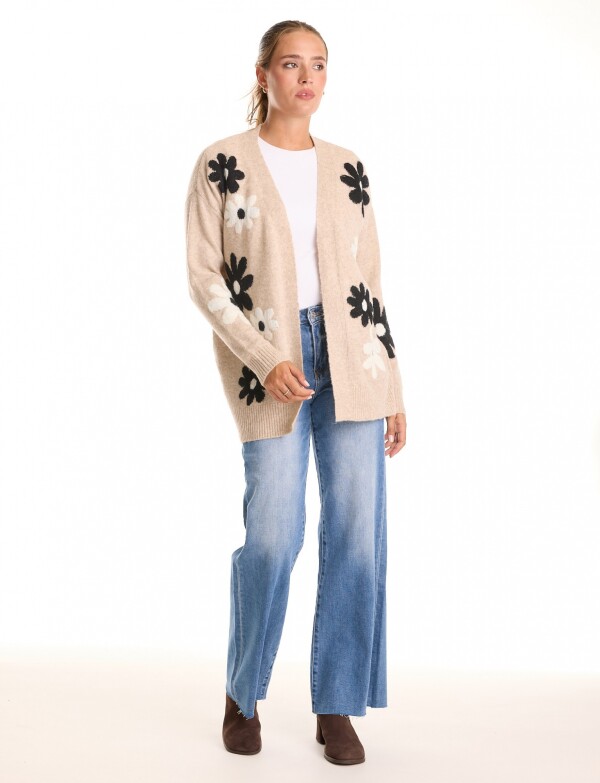 Cardigan Lana Flores BEIGE/MULTI