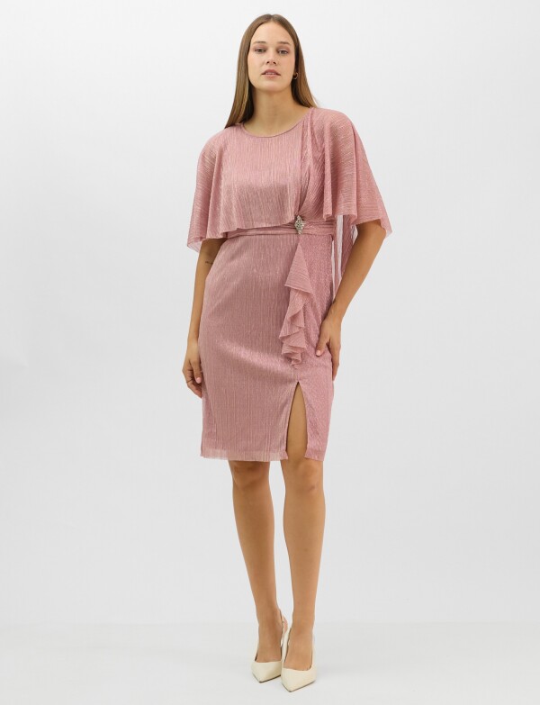 Vestido Con Capa Fluida & Detalle En Cintura ROSA