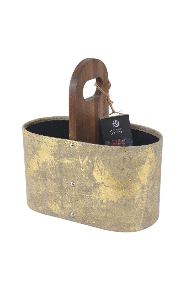 Matera Artesanal de Cuero con Detalles Metalizados Beige con dorado