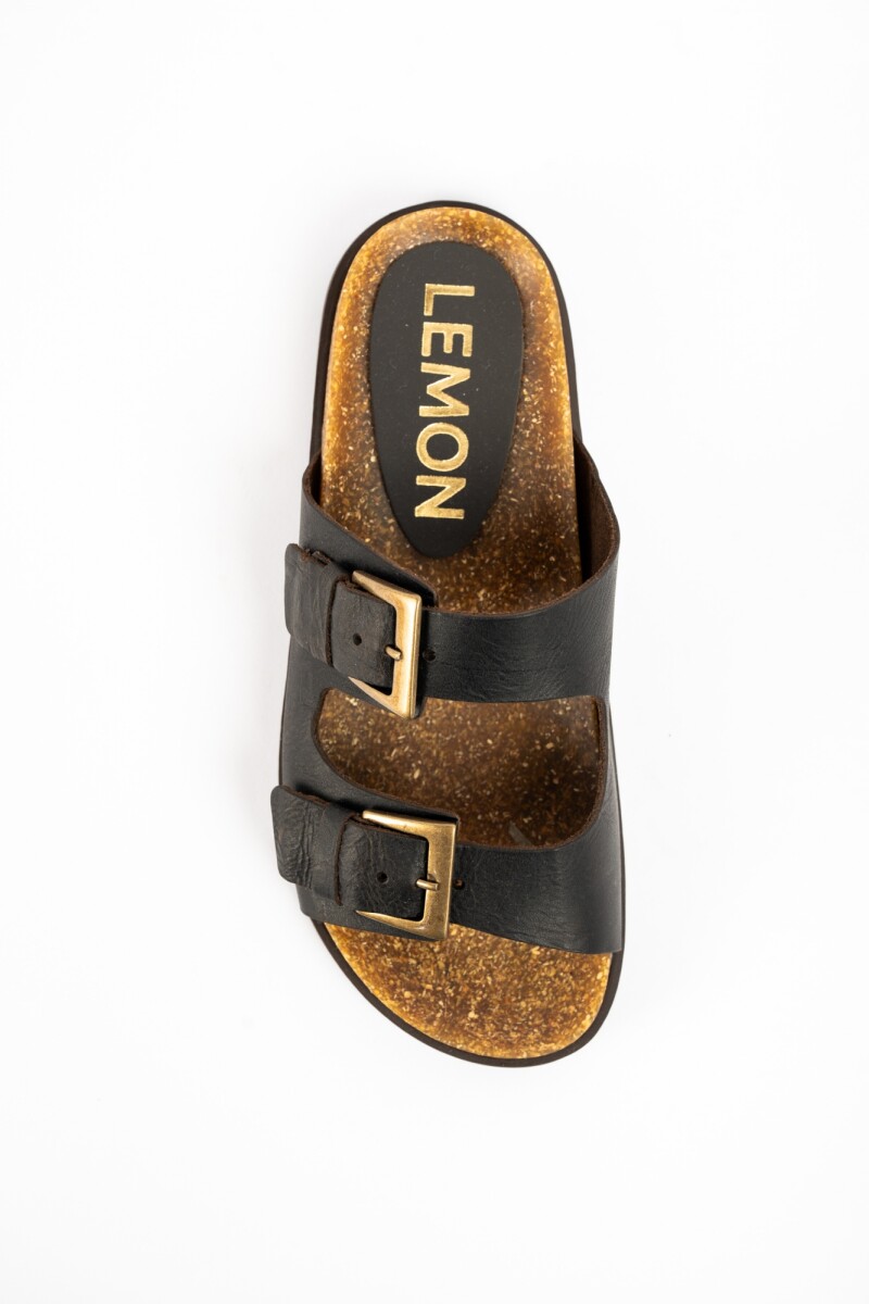 Sandalias De Cuero Doble Hebilla Chocolate