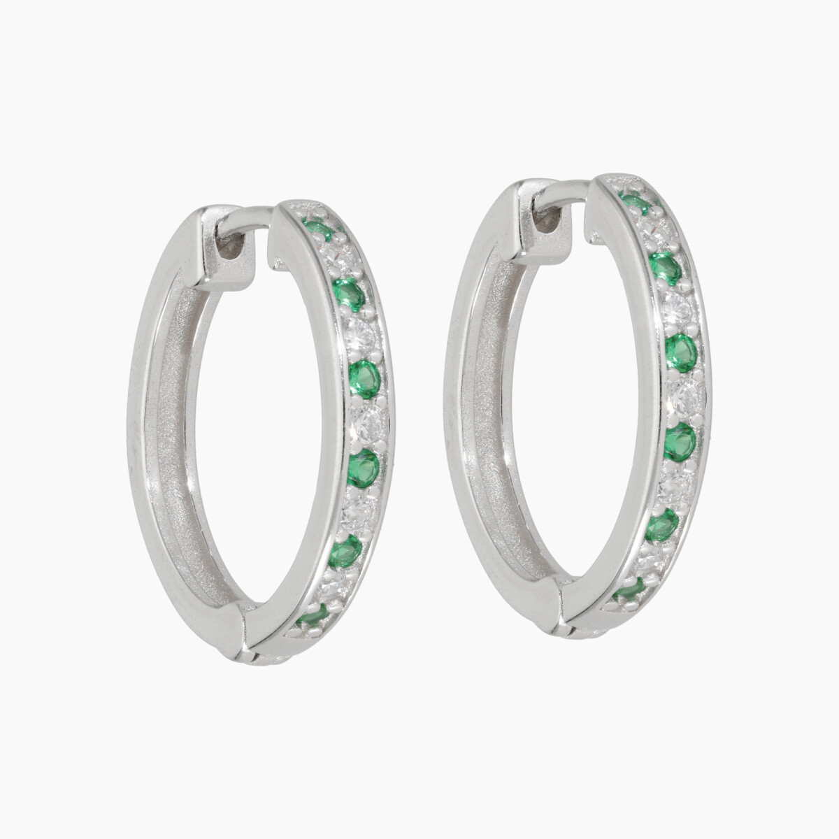 Aros En Plata 925 Con Circonias Verdes Y Blancas 