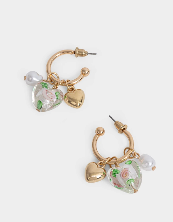 Aros Argollas Con dije de vidrio Aros Argolla Con Dije De Vidrio - Dorado