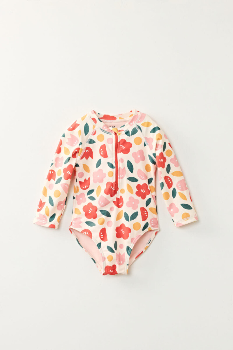 Malla uv Estampa Flores Crudo