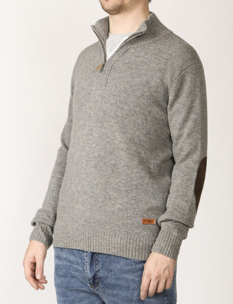 Sweater C/ Coderas Medio Cierre Harrington Label Gris Medio