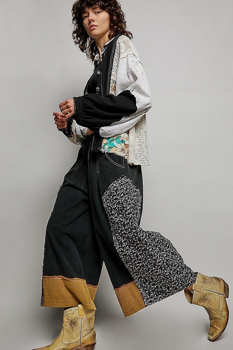 PANTALON FLORAL Negro