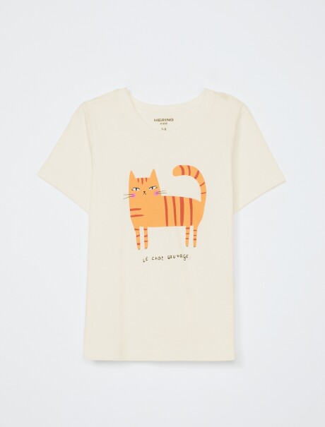 CAMISETA DE NIÑA MANGA CORTA ESTAMPADA BEIGE