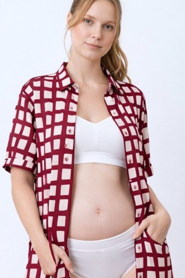 Camisa Maternal Pupa – Viscosa suave con bolsillos prácticos Estampa Borgoña