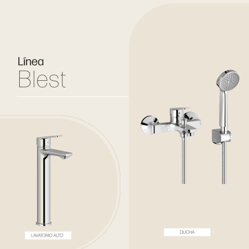JUEGO DE GRIFERIA LAVATORIO ALTO DUCHA BRILLO LINEA BLEST CROMO