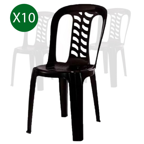 Pack 10 Sillas De Jardín Bistro Apilable Resistente Negras Pack 10 Sillas De Jardín Bistro Apilable Resistente Negras