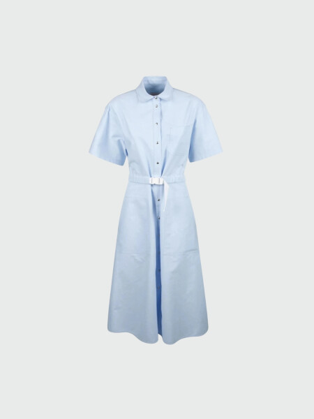 Moncler -Vestido camisero de algodón con bolsillos Celeste