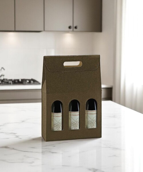Caja c/ventana 3 botellas 27x9x38,5 - 33027 - PELLE MARRONE Caja c/ventana 3 botellas 27x9x38,5 - 33027 - PELLE MARRONE