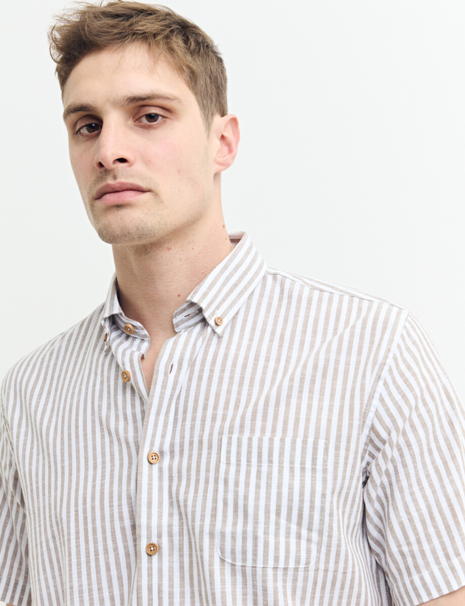 012635 CAMISA HARRINGTON LABEL Blanco/tostado