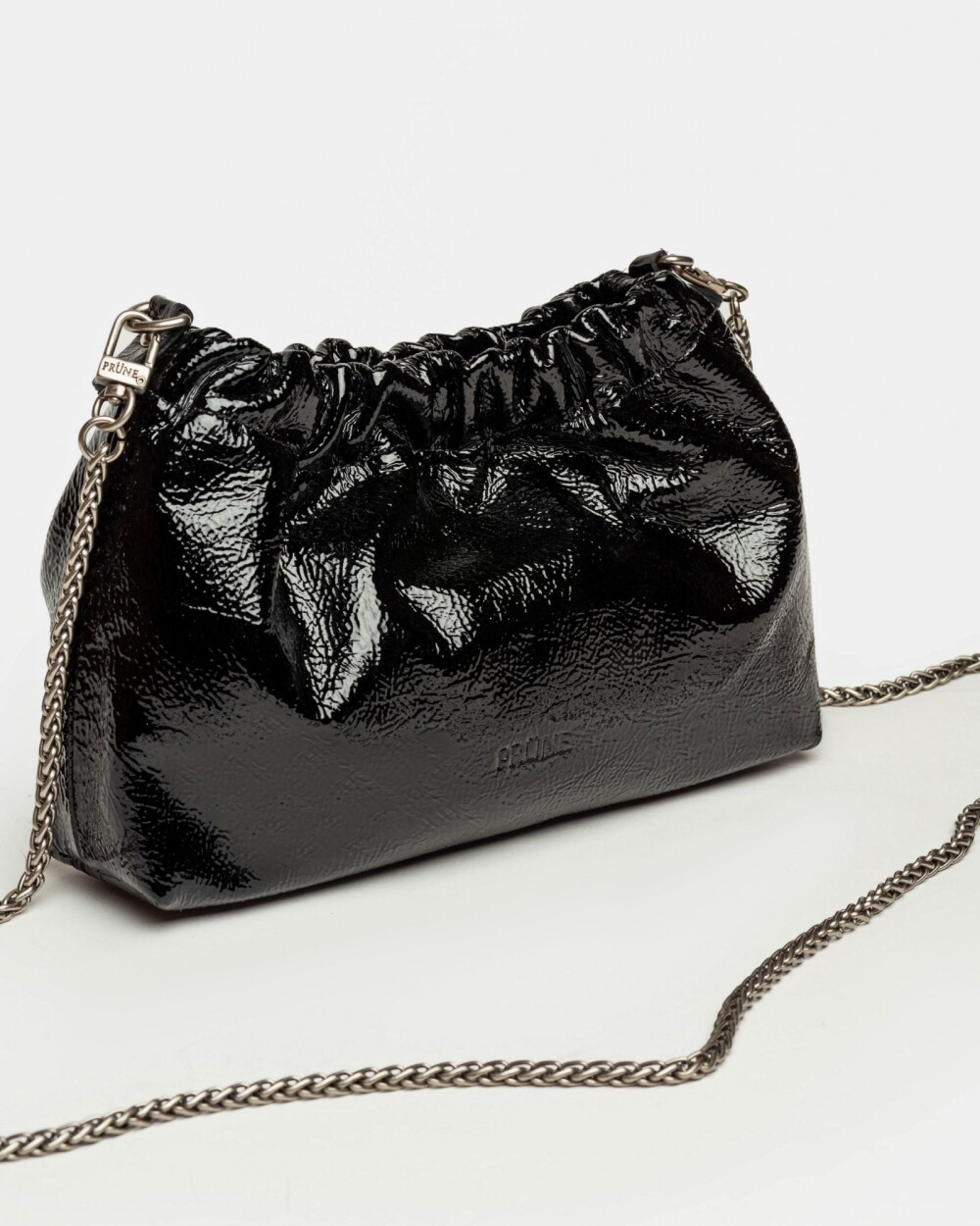 Mini Bag Gina en cuero charol arrugado Negro