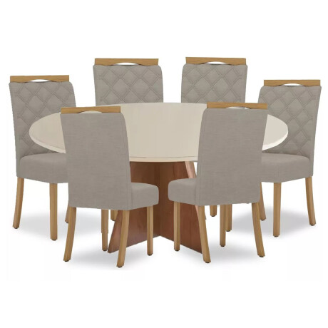 Juego de comedor mesa en madera maciza, tapa circular - 6 sillas tapizadas Juego de comedor mesa en madera maciza, tapa circular - 6 sillas tapizadas