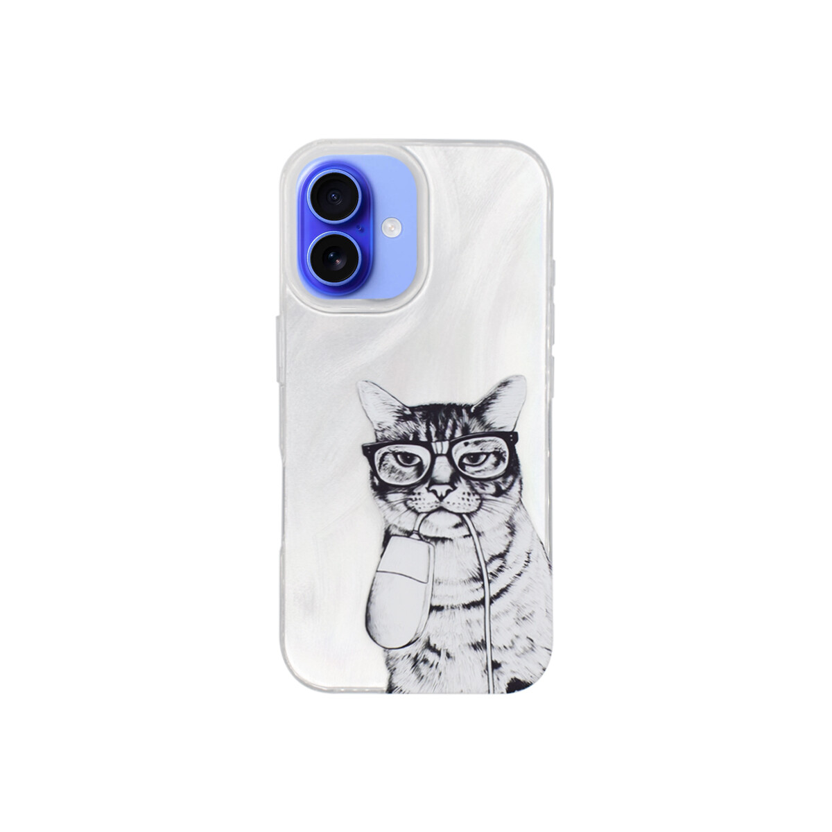 Protector para iPhone 16 plateado diseño gato 