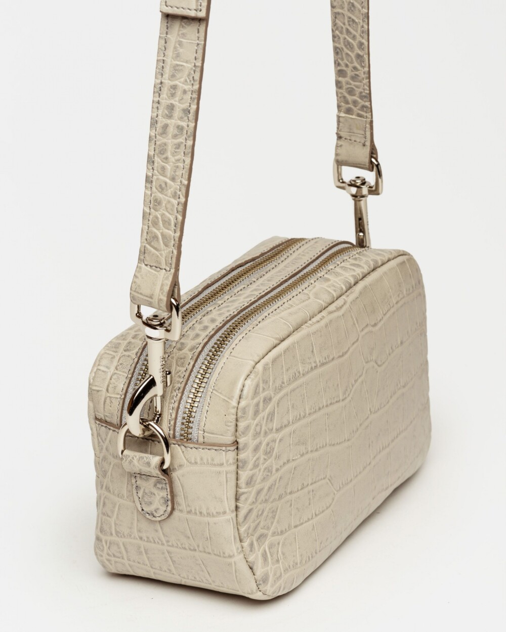 Bandolera New Eterial en Cuero Croco Shine Taupe